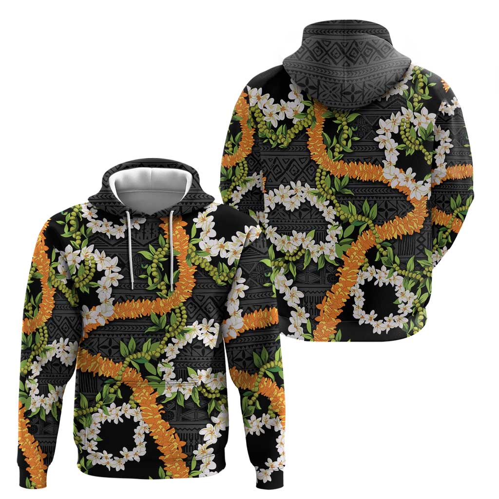 Aloha Festive Hawaii Hoodie Mokihana - Maile and Ilima on Black - Polynesian Pride