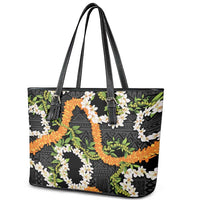 Aloha Festive Hawaii Leather Tote Bag Mokihana - Maile and Ilima on Black - Polynesian Pride