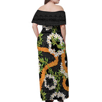 Aloha Festive Hawaii Off Shoulder Maxi Dress Mokihana - Maile and Ilima on Black LT7 - Polynesian Pride