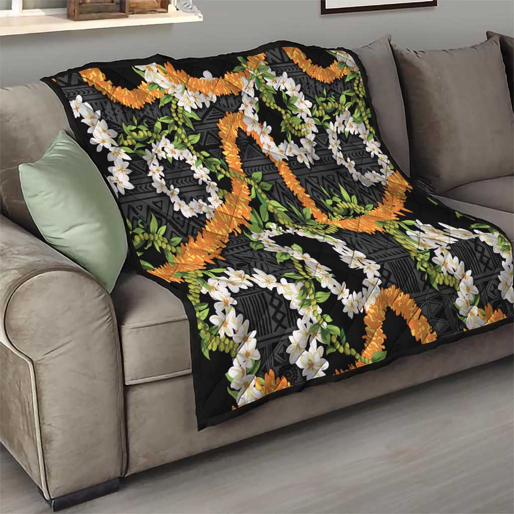 Aloha Festive Hawaii Quilt Mokihana - Maile and Ilima on Black - Polynesian Pride
