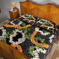 Aloha Festive Hawaii Quilt Bed Set Mokihana - Maile and Ilima on Black - Polynesian Pride