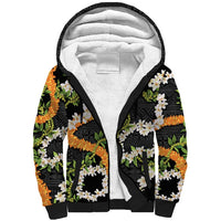 Aloha Festive Hawaii Sherpa Hoodie Mokihana - Maile and Ilima on Black - Polynesian Pride