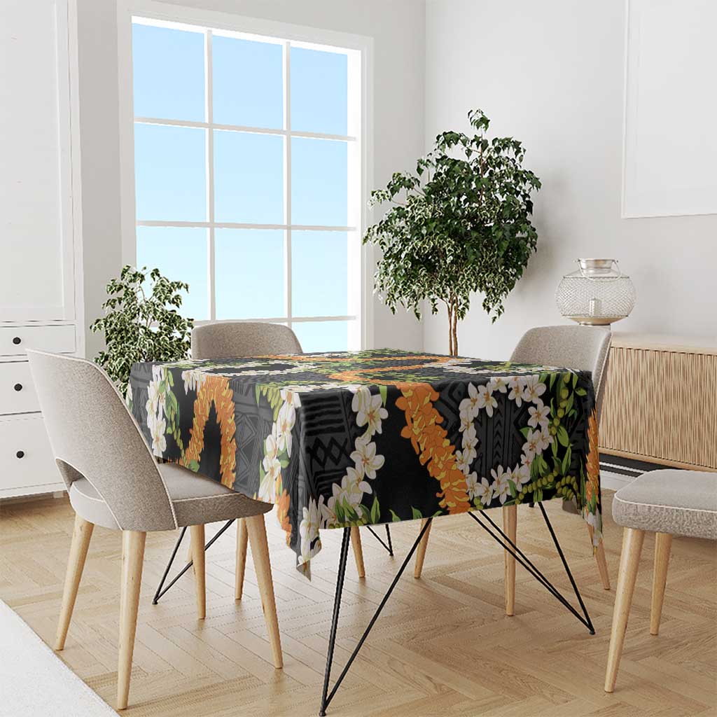 Aloha Festive Hawaii Tablecloth Mokihana - Maile and Ilima on Black - Polynesian Pride