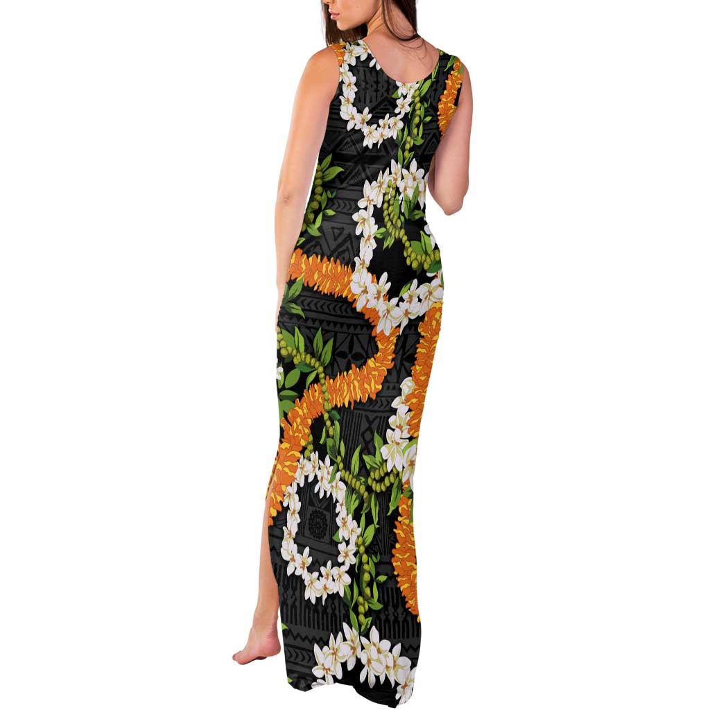 Aloha Festive Hawaii Tank Maxi Dress Mokihana - Maile and Ilima on Black - Polynesian Pride