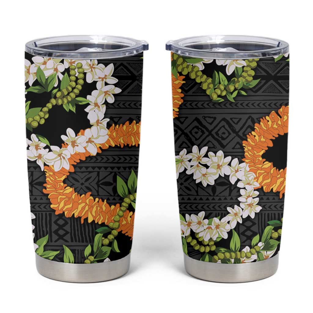 Aloha Festive Hawaii Tumbler Cup Mokihana - Maile and Ilima on Black - Polynesian Pride