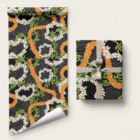 Aloha Festive Hawaii Wrapping Paper Mokihana - Maile and Ilima on Black