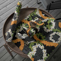 Aloha Festive Hawaii Wrapping Paper Mokihana - Maile and Ilima on Black