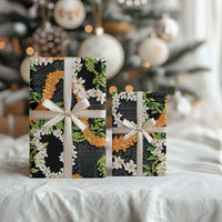 Aloha Festive Hawaii Wrapping Paper Mokihana - Maile and Ilima on Black