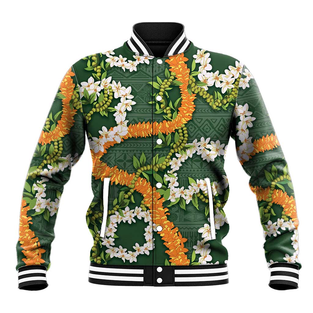 Aloha Festive Hawaii Baseball Jacket Mokihana - Maile and Ilima on Forest Green - Polynesian Pride