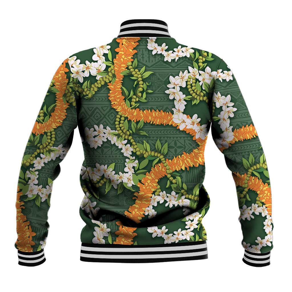 Aloha Festive Hawaii Baseball Jacket Mokihana - Maile and Ilima on Forest Green - Polynesian Pride