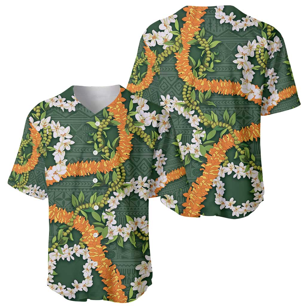 Aloha Festive Hawaii Baseball Jersey Mokihana - Maile and Ilima on Forest Green - Polynesian Pride
