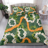 Aloha Festive Hawaii Bedding Set Mokihana - Maile and Ilima on Forest Green - Polynesian Pride