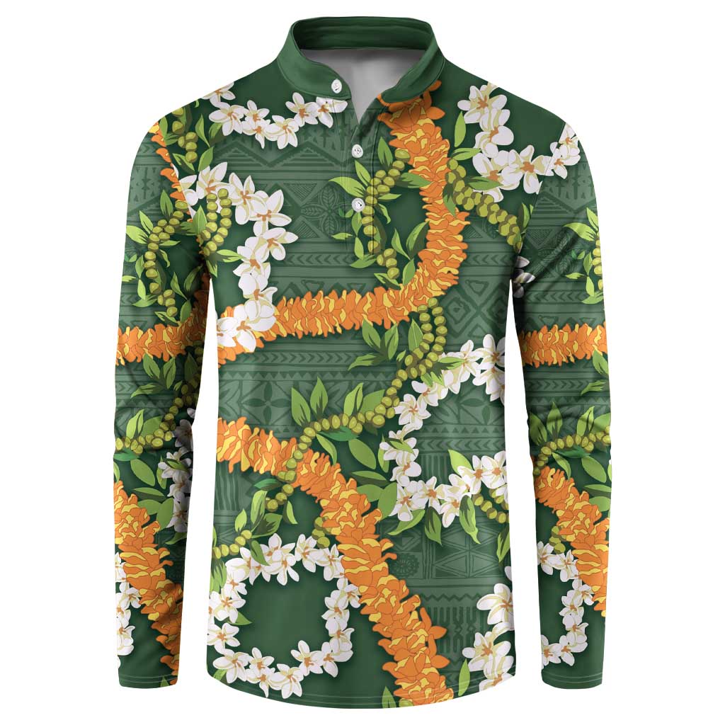 Aloha Festive Hawaii Button Sweatshirt Mokihana - Maile and Ilima on Forest Green - Polynesian Pride