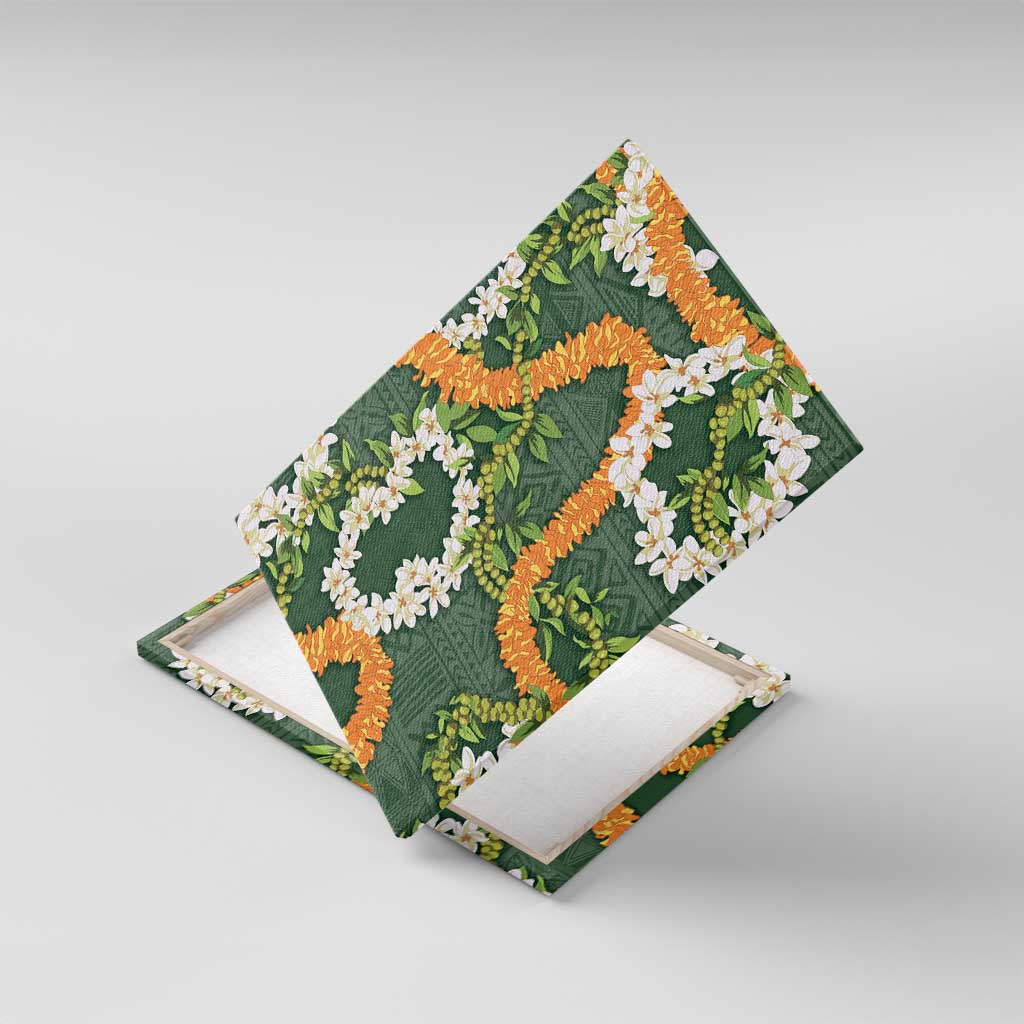 Aloha Festive Hawaii Canvas Wall Art Mokihana - Maile and Ilima on Forest Green - Polynesian Pride