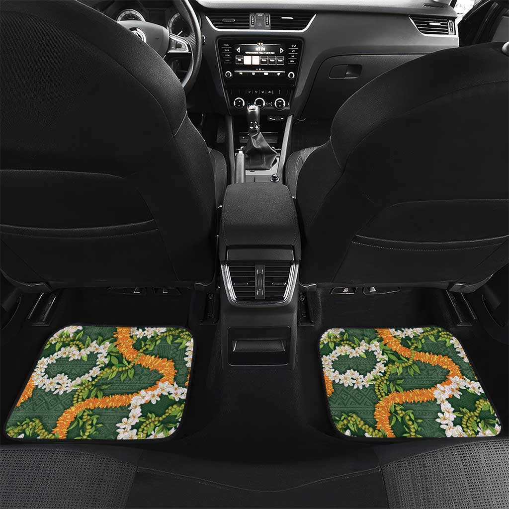 Aloha Festive Hawaii Car Mats Mokihana - Maile and Ilima on Forest Green - Polynesian Pride