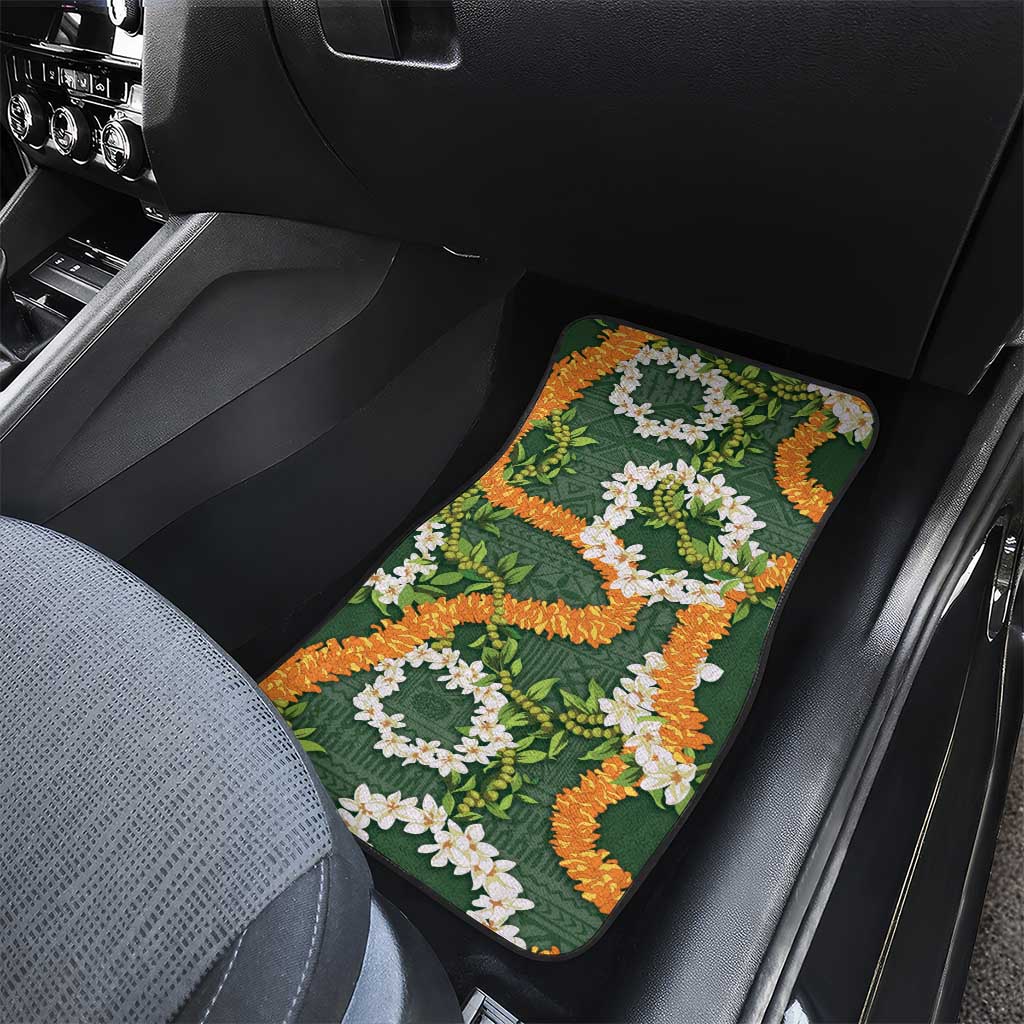 Aloha Festive Hawaii Car Mats Mokihana - Maile and Ilima on Forest Green - Polynesian Pride