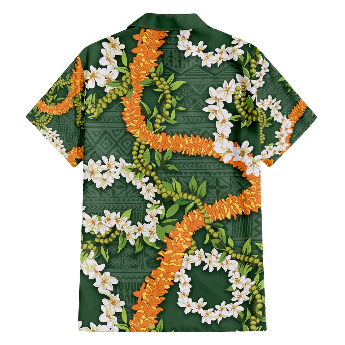 Aloha Festive Hawaii Family Matching Off The Shoulder Long Sleeve Dress and Hawaiian Shirt Mokihana - Maile and Ilima on Forest Green - Polynesian Pride