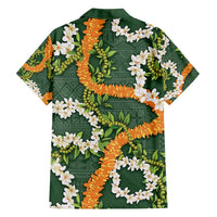 Aloha Festive Hawaii Family Matching Off Shoulder Maxi Dress and Hawaiian Shirt Mokihana - Maile and Ilima on Forest Green - Polynesian Pride