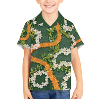 Aloha Festive Hawaii Family Matching Puletasi and Hawaiian Shirt Mokihana - Maile and Ilima on Forest Green - Polynesian Pride