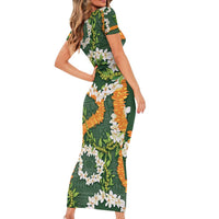 Aloha Festive Hawaii Family Matching Short Sleeve Bodycon Dress and Hawaiian Shirt Mokihana - Maile and Ilima on Forest Green - Polynesian Pride