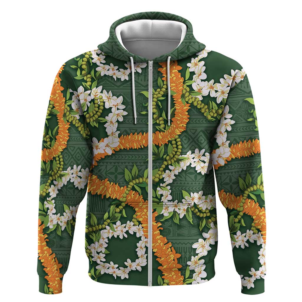 Aloha Festive Hawaii Hoodie Mokihana - Maile and Ilima on Forest Green - Polynesian Pride