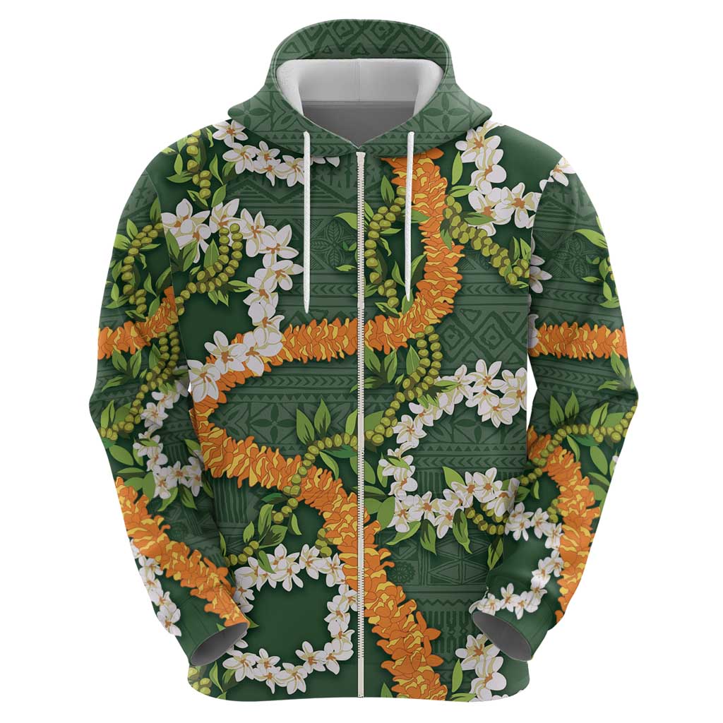 Aloha Festive Hawaii Hoodie Mokihana - Maile and Ilima on Forest Green - Polynesian Pride