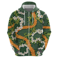 Aloha Festive Hawaii Hoodie Mokihana - Maile and Ilima on Forest Green - Polynesian Pride
