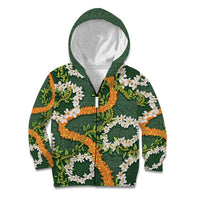 Aloha Festive Hawaii Kid Hoodie Mokihana - Maile and Ilima on Forest Green - Polynesian Pride