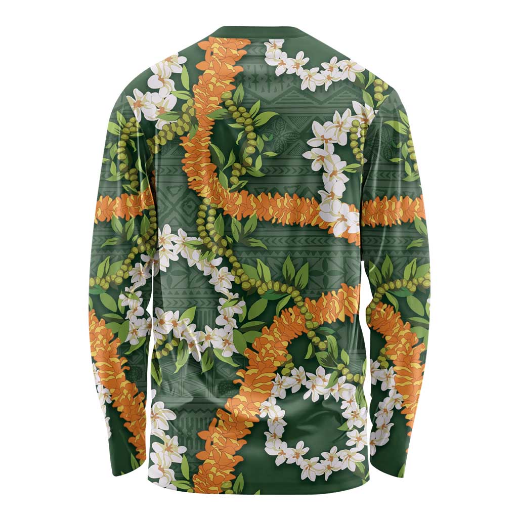 Aloha Festive Hawaii Long Sleeve Shirt Mokihana - Maile and Ilima on Forest Green - Polynesian Pride