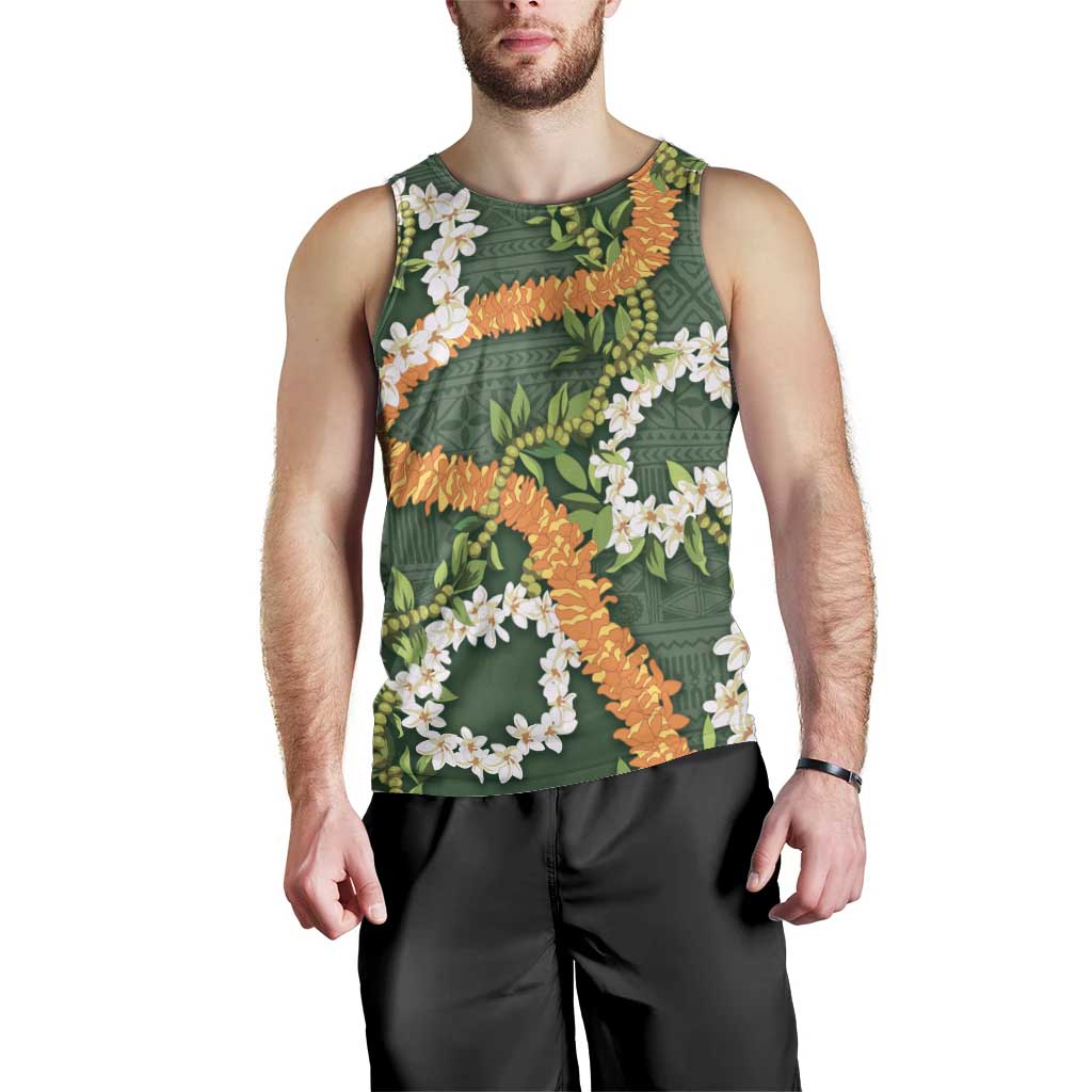 Aloha Festive Hawaii Men Tank Top Mokihana - Maile and Ilima on Forest Green - Polynesian Pride