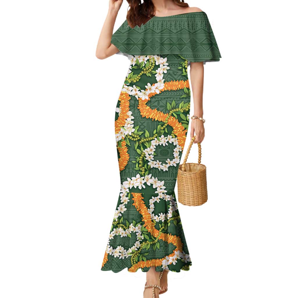 Aloha Festive Hawaii Mermaid Dress Mokihana - Maile and Ilima on Forest Green - Polynesian Pride