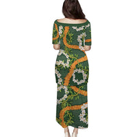 Aloha Festive Hawaii Puletasi Mokihana - Maile and Ilima on Forest Green - Polynesian Pride