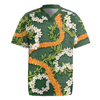 Aloha Festive Hawaii Rugby Jersey Mokihana - Maile and Ilima on Forest Green - Polynesian Pride
