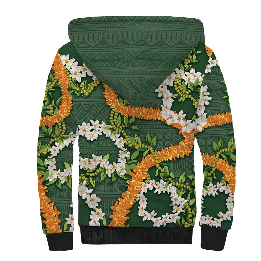 Aloha Festive Hawaii Sherpa Hoodie Mokihana - Maile and Ilima on Forest Green - Polynesian Pride