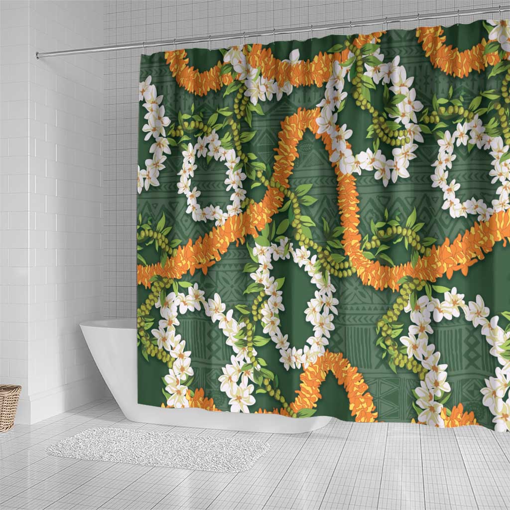 Aloha Festive Hawaii Shower Curtain Mokihana - Maile and Ilima on Forest Green - Polynesian Pride