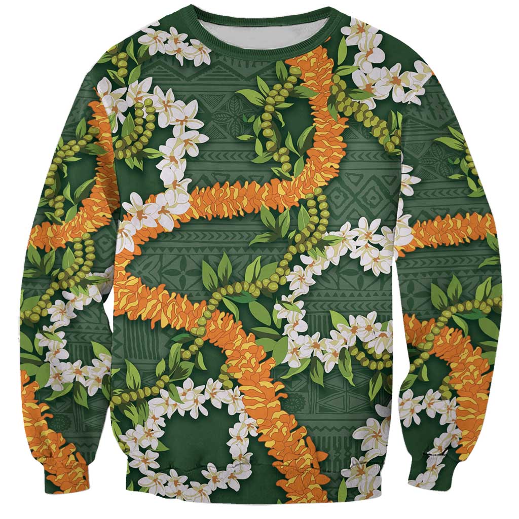 Aloha Festive Hawaii Sweatshirt Mokihana - Maile and Ilima on Forest Green - Polynesian Pride
