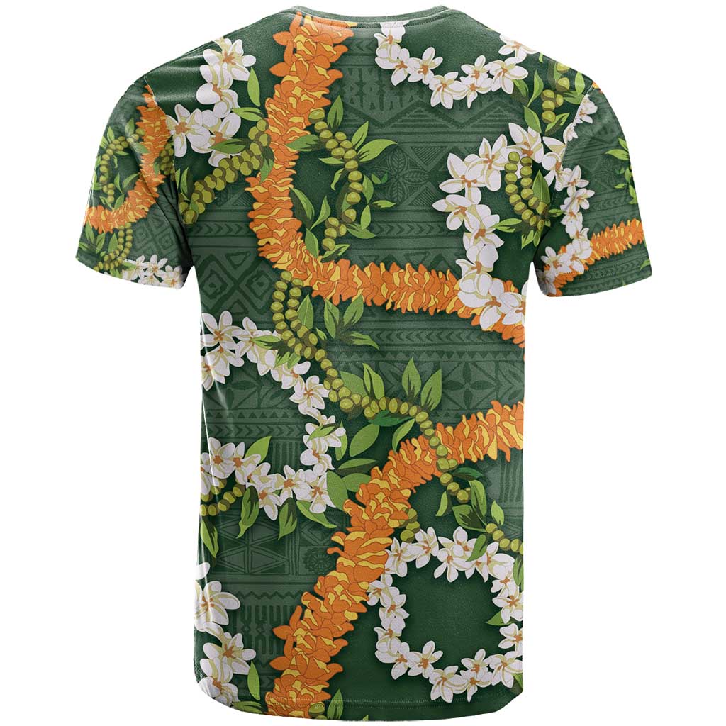 Aloha Festive Hawaii T Shirt Mokihana - Maile and Ilima on Forest Green - Polynesian Pride