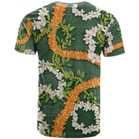 Aloha Festive Hawaii T Shirt Mokihana - Maile and Ilima on Forest Green - Polynesian Pride
