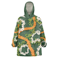 Aloha Festive Hawaii Wearable Blanket Hoodie Mokihana - Maile and Ilima on Forest Green - Polynesian Pride