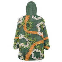 Aloha Festive Hawaii Wearable Blanket Hoodie Mokihana - Maile and Ilima on Forest Green - Polynesian Pride