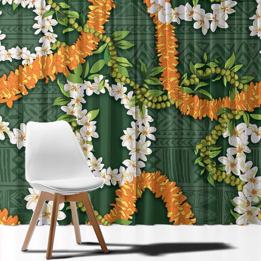 Aloha Festive Hawaii Window Curtain Mokihana - Maile and Ilima on Forest Green - Polynesian Pride