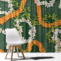 Aloha Festive Hawaii Window Curtain Mokihana - Maile and Ilima on Forest Green - Polynesian Pride