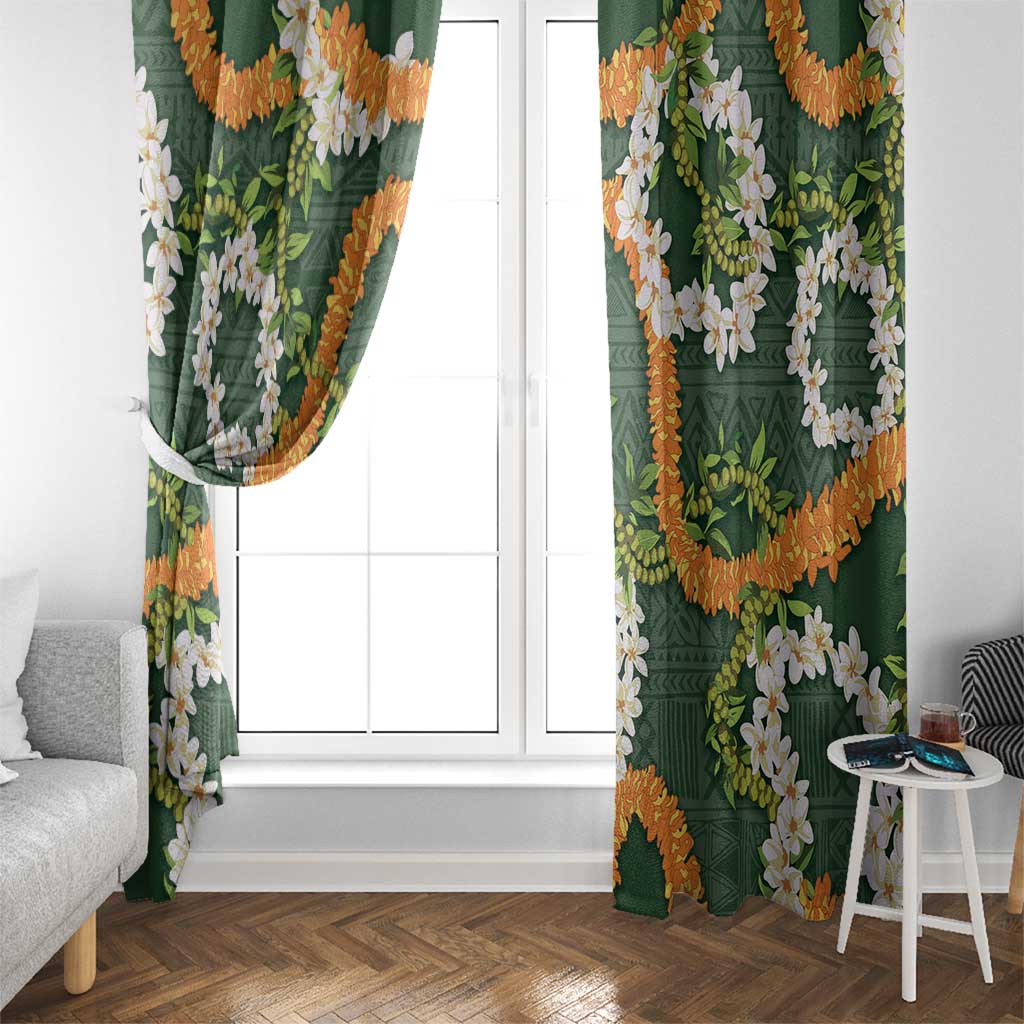 Aloha Festive Hawaii Window Curtain Mokihana - Maile and Ilima on Forest Green - Polynesian Pride