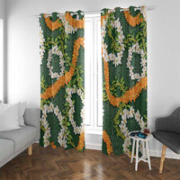 Aloha Festive Hawaii Window Curtain Mokihana - Maile and Ilima on Forest Green - Polynesian Pride