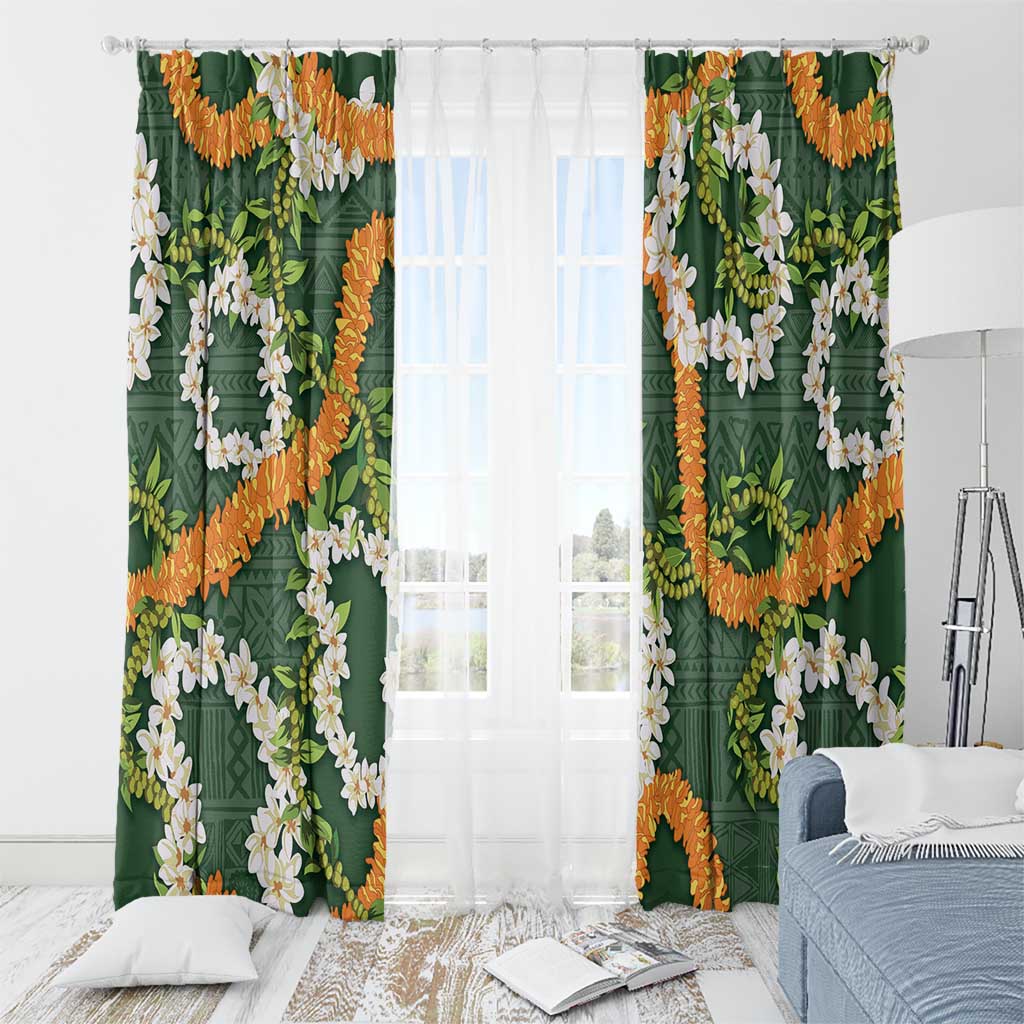 Aloha Festive Hawaii Window Curtain Mokihana - Maile and Ilima on Forest Green - Polynesian Pride