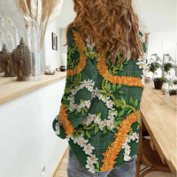 Aloha Festive Hawaii Women Casual Shirt Mokihana - Maile and Ilima on Forest Green - Polynesian Pride