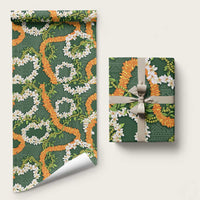 Aloha Festive Hawaii Wrapping Paper Mokihana - Maile and Ilima on Forest Green LT7 58" × 23" Forest Green - Polynesian Pride
