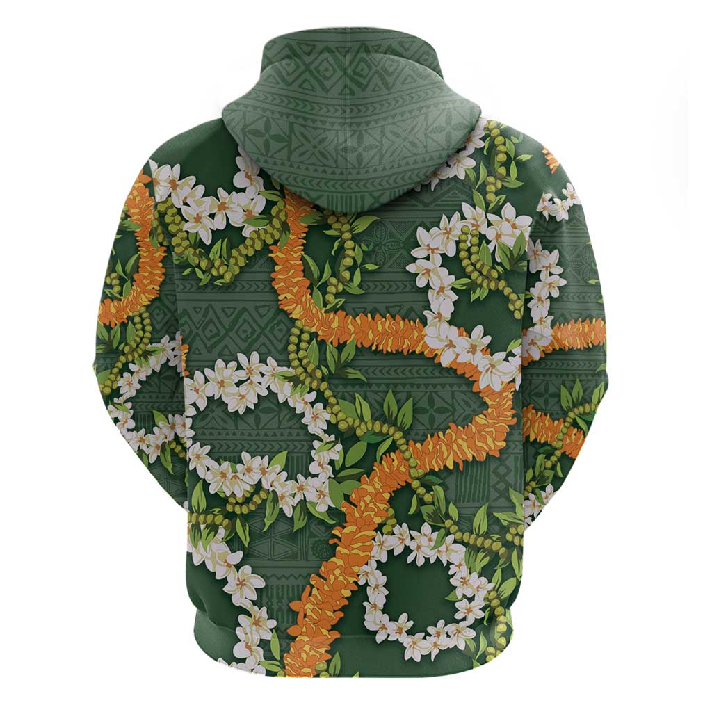 Aloha Festive Hawaii Zip Hoodie Mokihana - Maile and Ilima on Forest Green - Polynesian Pride