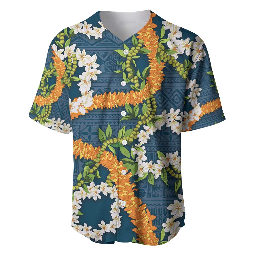 Aloha Festive Hawaii Baseball Jersey Mokihana - Maile and Ilima on Navy Blue - Polynesian Pride