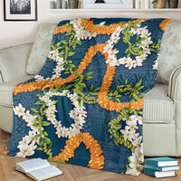 Aloha Festive Hawaii Blanket Mokihana - Maile and Ilima on Navy Blue - Polynesian Pride